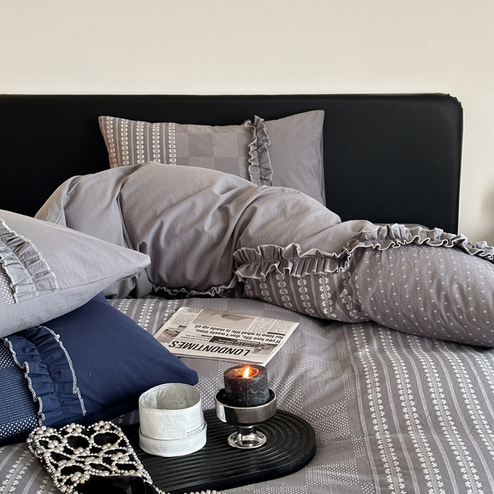 91家纺网 家纺一手货源 找家纺 旷野 2024新款全棉色织双面提花四件套-南法 南法—冰川灰