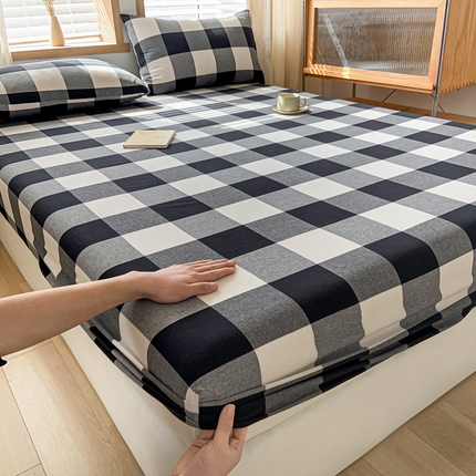 91家纺网 家纺一手货源 找家纺 莱登卡奴 2024新款全棉色织水洗棉单品系列 单床笠 床笠-留念黑