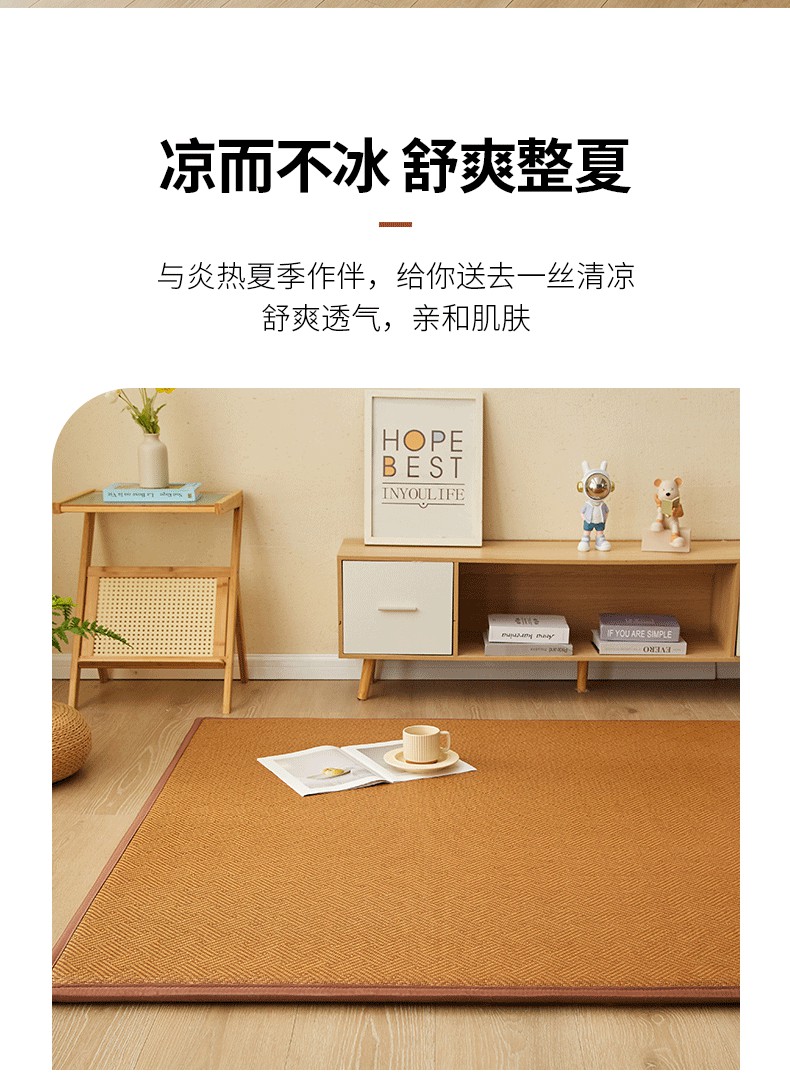 91家纺网 家纺一手货源 找家纺 伊先生家纺 2024新款2cm艾草凉席冰藤地垫客厅打地铺可定制 饼干花-青春岁月