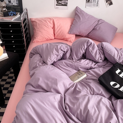 91家纺网 家纺一手货源 找家纺 （总）思诺羽床笠 2025新款高克重水洗棉纯色混搭四件套系列