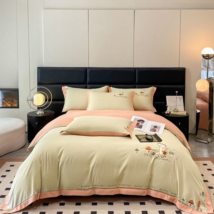 91家纺网 家纺一手货源 找家纺 七七家纺 2025新款天丝棉刺绣四件套-初见系列 茶色