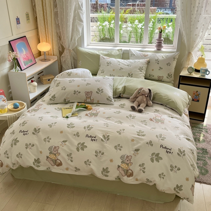 91家纺网 家纺一手货源 找家纺 红馆 2025年全棉12868印花系列四件套米粒熊