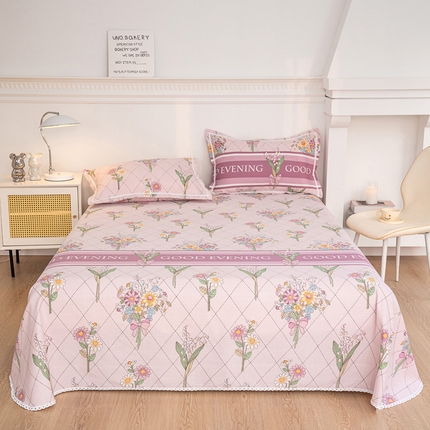 91家纺网 家纺一手货源 找家纺 金泰莱 2025新款花边款老粗布凉席老粗布床单软凉席全棉床单纯棉床单 美好生活