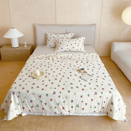 91家纺网 家纺一手货源 找家纺 头等舱 2025新款针织棉凉感氨纶A类印华大豆抗菌夏被 蘑菇乐园