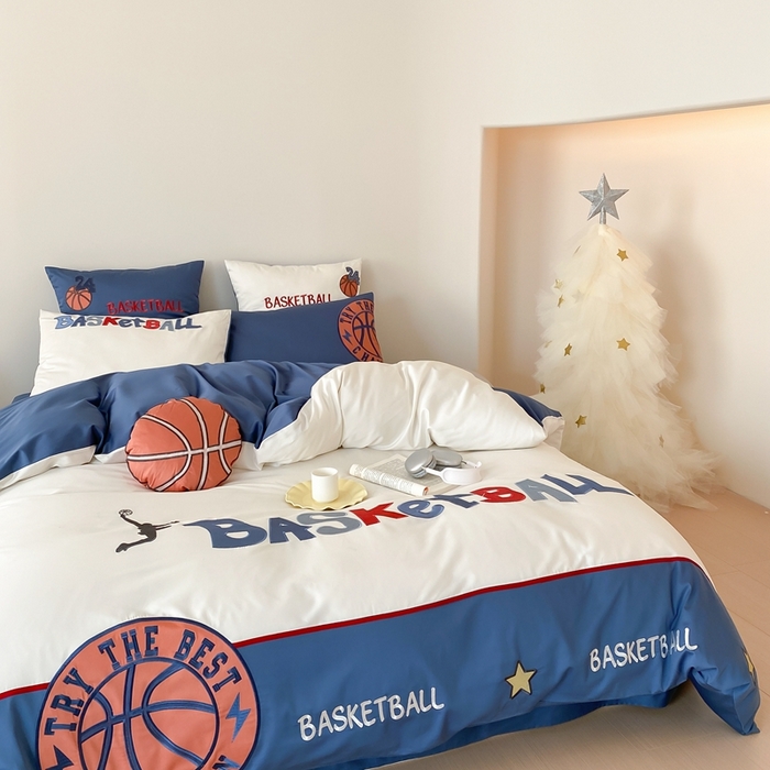 91家纺网 家纺一手货源 找家纺 星野家居2024新款双股澳棉贴布绣四件套—热辣篮球