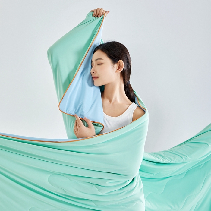 91家纺网 家纺一手货源 找家纺 龙图 2024新款氨纶凉感丝夏被瓜瓜被冰淇淋西瓜被夏凉被空调被-浅绿