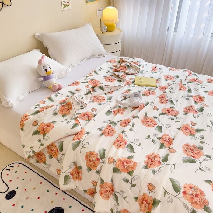 91家纺网 家纺一手货源 找家纺 米菲 2024新款A类凉感丝印花夏被夏凉被被芯 富贵花