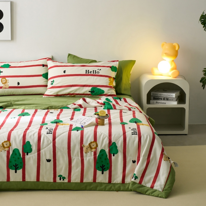 91家纺网 家纺一手货源 找家纺 莱福仕家纺 2022  全棉喷气夏被四件套野营派对