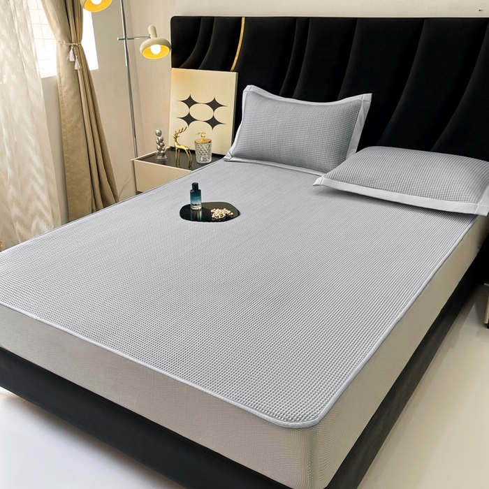 91家纺网 家纺一手货源 找家纺 慕尚 2025新款华夫格床笠凉席 华夫格灰