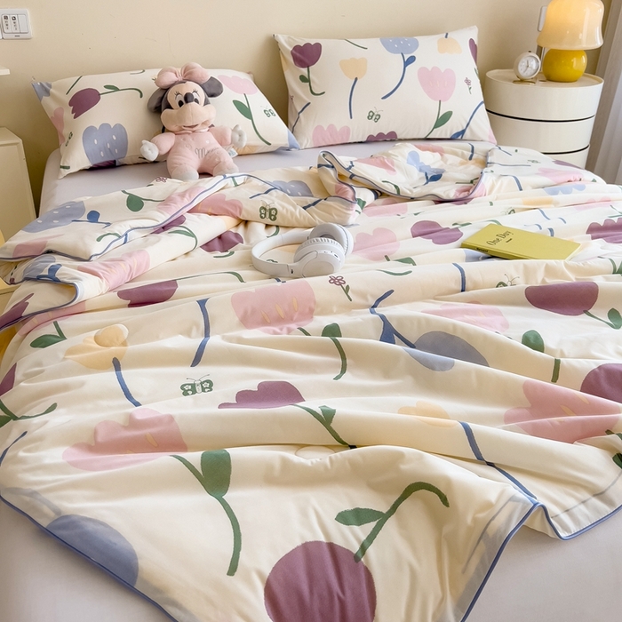 91家纺网 家纺一手货源 找家纺 米菲 2024新款A类凉感丝印花夏被夏凉被被芯 郁金香