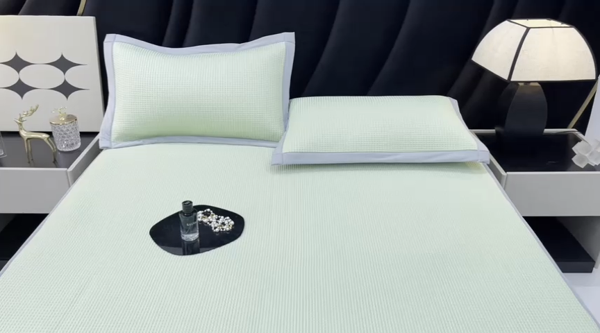 91家纺网 家纺一手货源 找家纺 慕尚 2025新款华夫格床笠凉席 华夫格绿