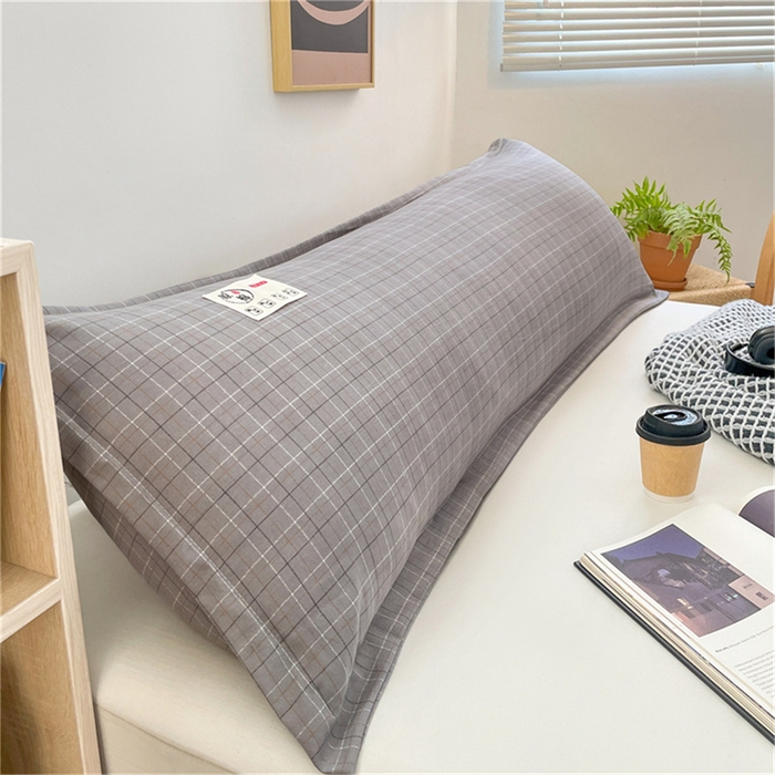 91家纺网 家纺一手货源 找家纺 梦舒羽 2025新款水洗棉麻双人枕套情侣枕芯套加厚枕头套  线条格-深灰