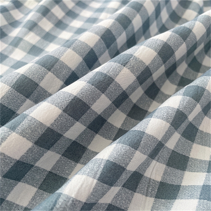 91家纺网 家纺一手货源 找家纺 梦舒羽 2025新款水洗棉麻双人枕套情侣枕芯套加厚枕头套  小格-蓝