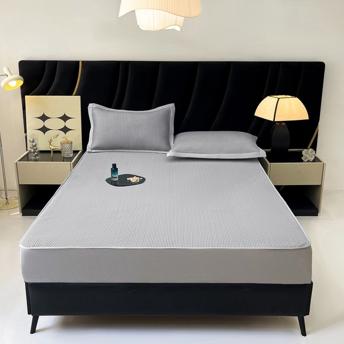 91家纺网 家纺一手货源 找家纺 慕尚 2025新款华夫格床笠凉席 华夫格灰