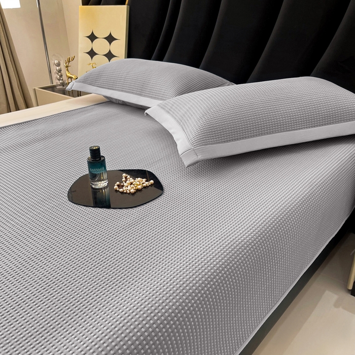 91家纺网 家纺一手货源 找家纺 慕尚 2025新款华夫格床笠凉席 华夫格灰