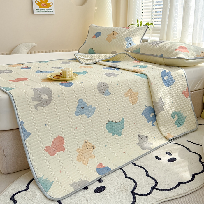 91家纺网 家纺一手货源 找家纺 伊人坊 2024新款A类凉感丝乳胶凉席三件套 动物园