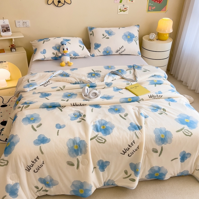 91家纺网 家纺一手货源 找家纺 米菲 2024新款A类凉感丝印花夏被夏凉被被芯 温情花语