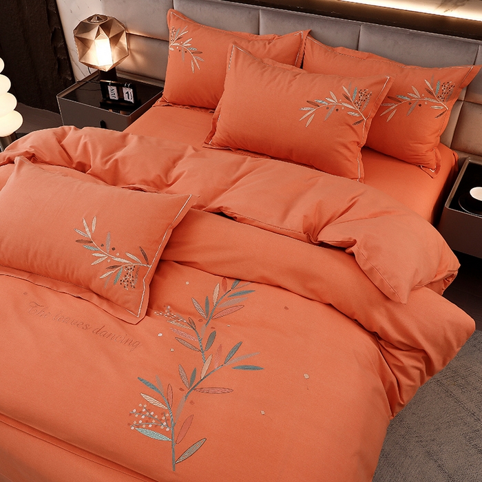 91家纺网 家纺一手货源 找家纺 润淳家居 2025新款全棉磨毛刺绣四件套 如意树 靓桔