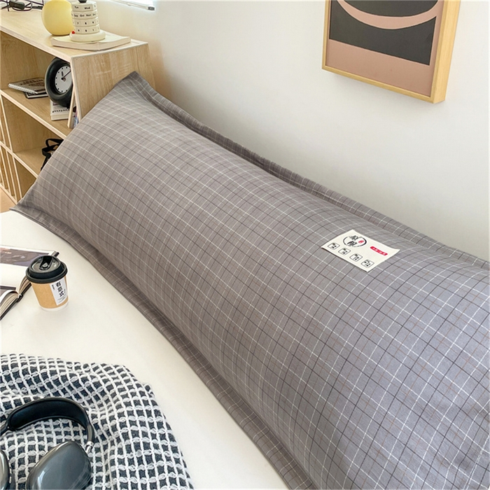 91家纺网 家纺一手货源 找家纺 梦舒羽 2025新款水洗棉麻双人枕套情侣枕芯套加厚枕头套  线条格-深灰