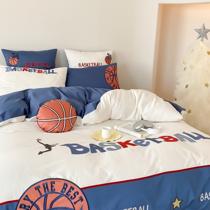 91家纺网 家纺一手货源 找家纺 星野家居2024新款双股澳棉贴布绣四件套—热辣篮球