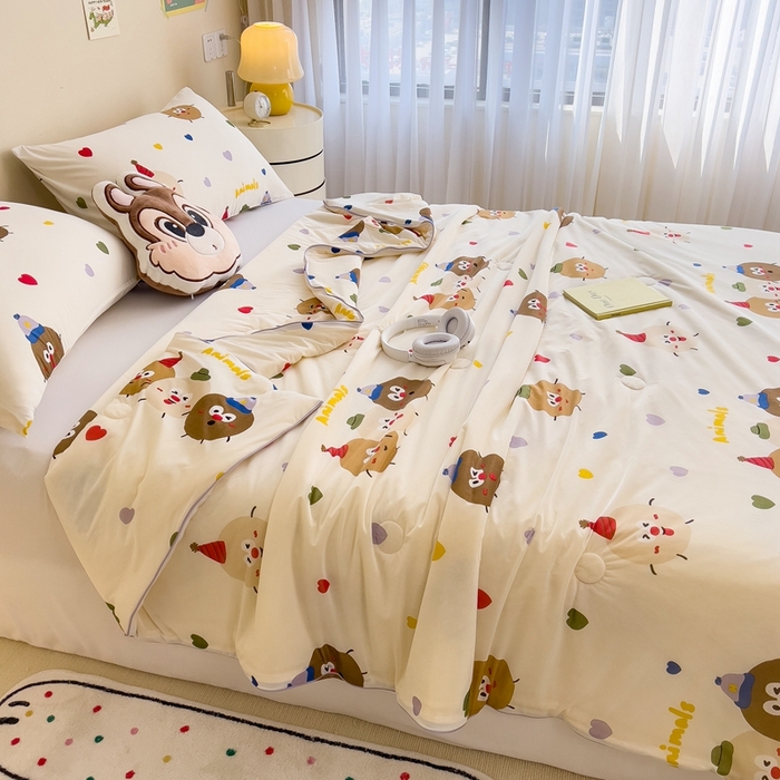 91家纺网 家纺一手货源 找家纺 米菲 2024新款A类凉感丝印花夏被夏凉被被芯 快乐煤球