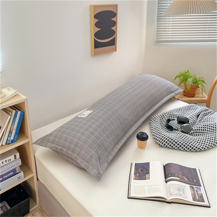 91家纺网 家纺一手货源 找家纺 梦舒羽 2025新款水洗棉麻双人枕套情侣枕芯套加厚枕头套  线条格-深灰