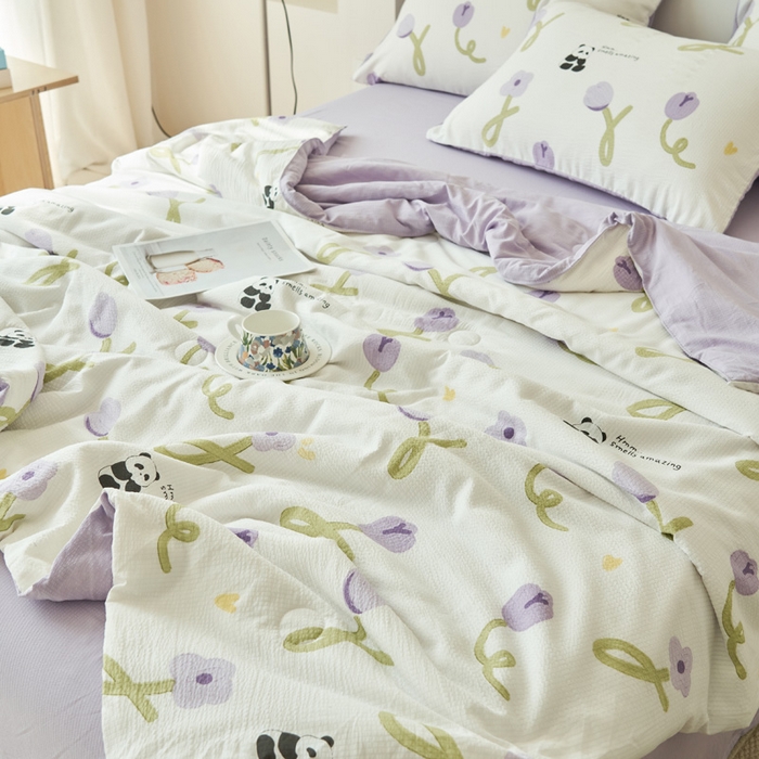 91家纺网 家纺一手货源 找家纺 畅销被业 2024新款A类泡芙棉印花夏被 元气熊猫