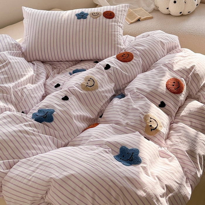 91家纺网 家纺一手货源 找家纺 洋铭区（原狠狠爱） 2024新款色织水洗棉毛巾绣四件套 亮晶晶