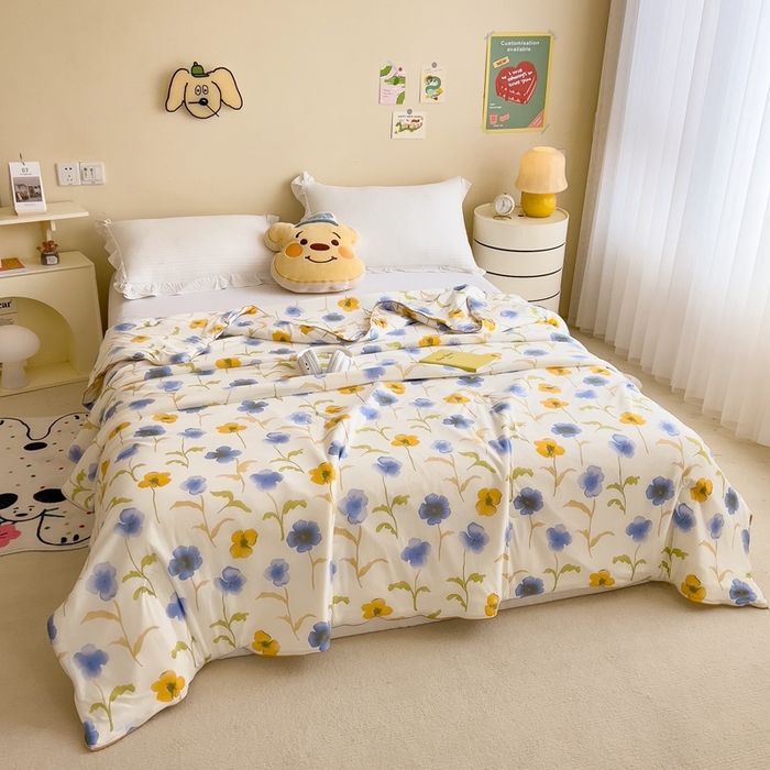 91家纺网 家纺一手货源 找家纺 米菲 2024新款A类凉感丝印花夏被夏凉被被芯 空若幽兰