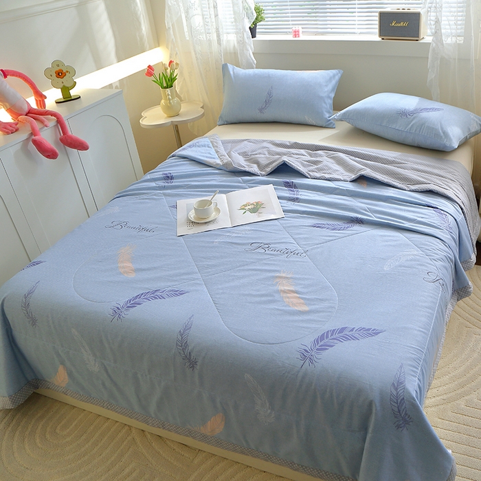 91家纺网 家纺一手货源 找家纺 金柚子2024新款全棉印花夏凉被 飞羽