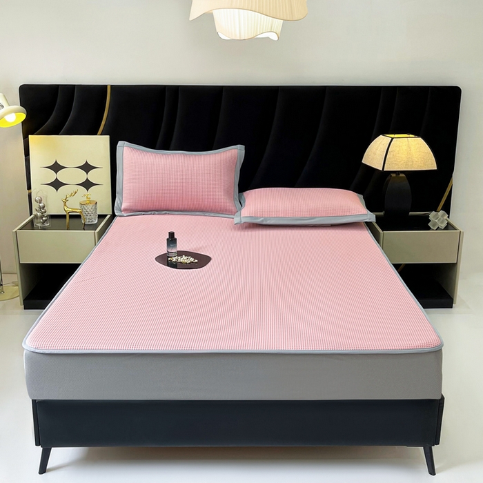 91家纺网 家纺一手货源 找家纺 慕尚 2025新款华夫格床笠凉席 华夫格粉