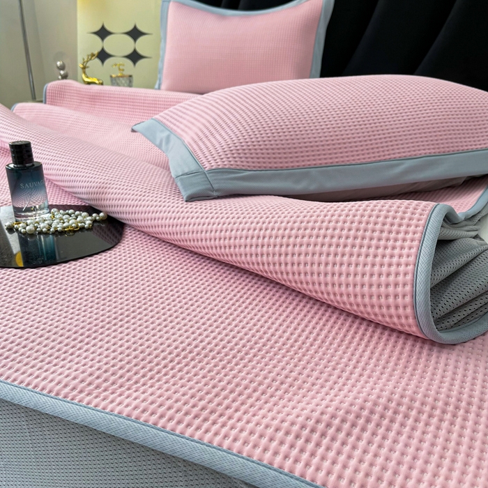 91家纺网 家纺一手货源 找家纺 慕尚 2025新款华夫格床笠凉席 华夫格粉