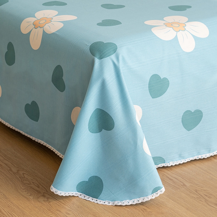 91家纺网 家纺一手货源 找家纺 金泰莱 2025新款花边款老粗布凉席老粗布床单软凉席全棉床单纯棉床单 花心-蓝