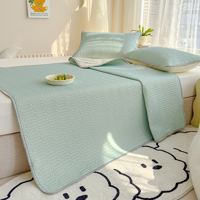 91家纺网 家纺一手货源 找家纺 伊人坊 2024新款A类凉感丝乳胶凉席三件套 薄荷绿