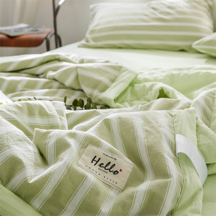 91家纺网 家纺一手货源 找家纺 北欧良品 水洗棉夏被四件套水洗棉空调被夏凉被无印良品-绿粗条