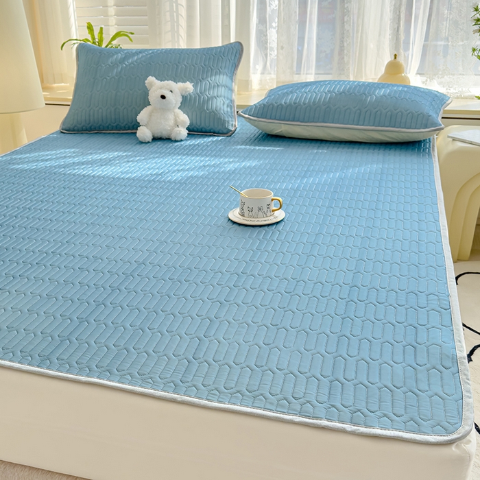 91家纺网 家纺一手货源 找家纺 伊人坊 2024新款A类凉感丝乳胶凉席三件套 海洋蓝