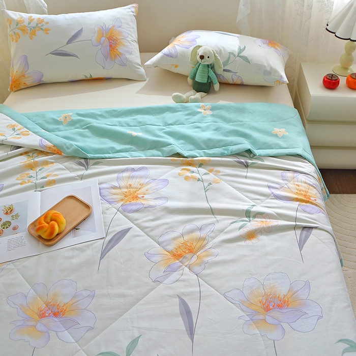 91家纺网 家纺一手货源 找家纺 金柚子2024新款全棉印花夏凉被 花语梦-米