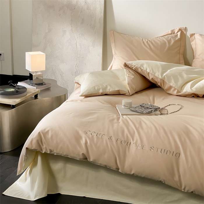 91家纺网 家纺一手货源 找家纺 荣轩家居 2024新款全棉字母一字绣古里系列四件套 古里-拿铁