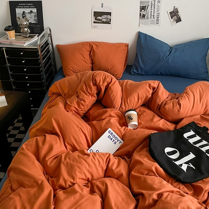 91家纺网 家纺一手货源 找家纺 （总）思诺羽床笠 2025新款高克重水洗棉纯色混搭四件套系列