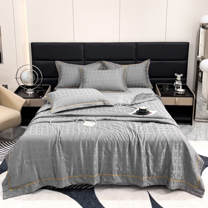 91家纺网 家纺一手货源 找家纺 丽卡家纺 2024新款60s贡缎提花水洗天丝夏被四件套-莫奈 莫奈-高级灰