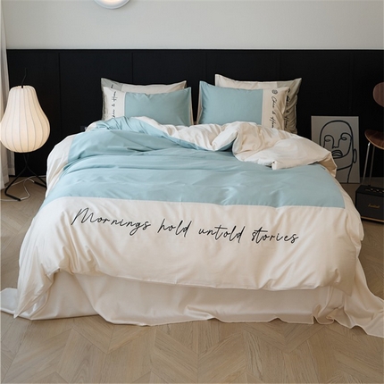 91家纺网 家纺一手货源 找家纺  2024春夏新款天丝棉四件套--江南系列（常规图） 江南-翠蓝