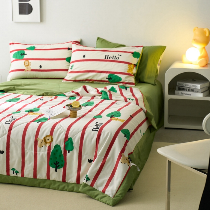 91家纺网 家纺一手货源 找家纺 莱福仕家纺 2022  全棉喷气夏被四件套野营派对