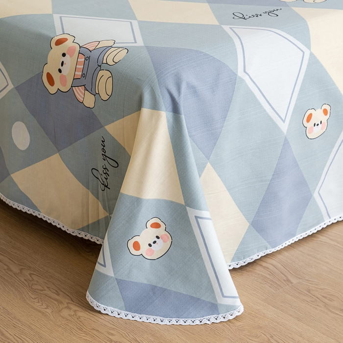 91家纺网 家纺一手货源 找家纺 金泰莱 2025新款花边款老粗布凉席老粗布床单软凉席全棉床单纯棉床单 卡酷熊