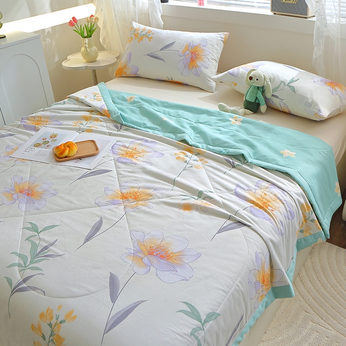 91家纺网 家纺一手货源 找家纺 金柚子2024新款全棉印花夏凉被 花语梦-米