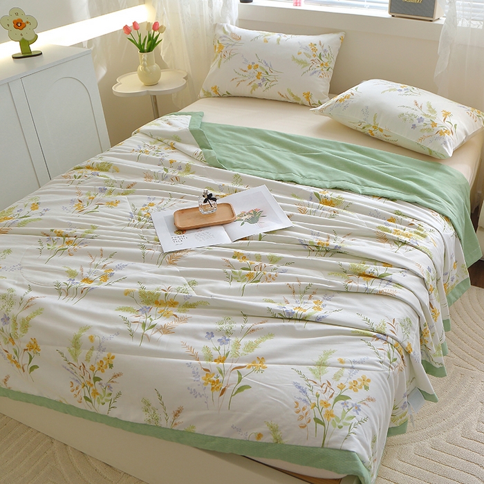 91家纺网 家纺一手货源 找家纺 金柚子2024新款全棉印花夏凉被 悠悠草