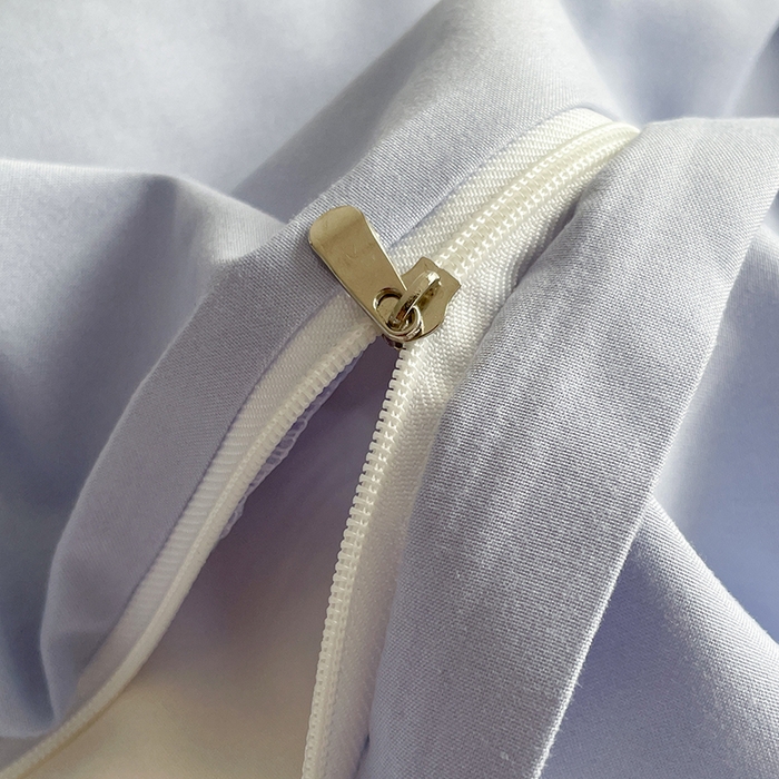 91家纺网 家纺一手货源 找家纺 思诺羽床笠 2024新款水洗棉纯色混搭四件套系列 雾蓝+姜黄