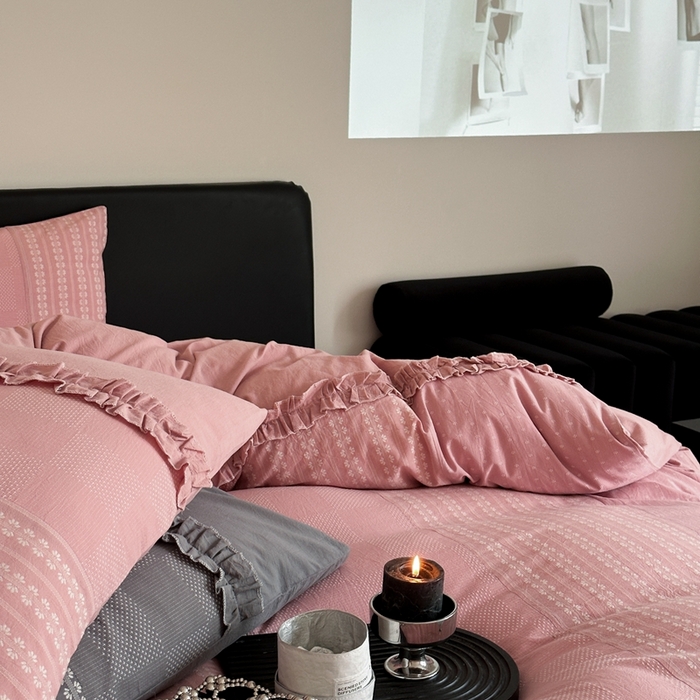 91家纺网 家纺一手货源 找家纺 旷野 2024新款全棉色织双面提花四件套-南法 南法—陶瓷粉