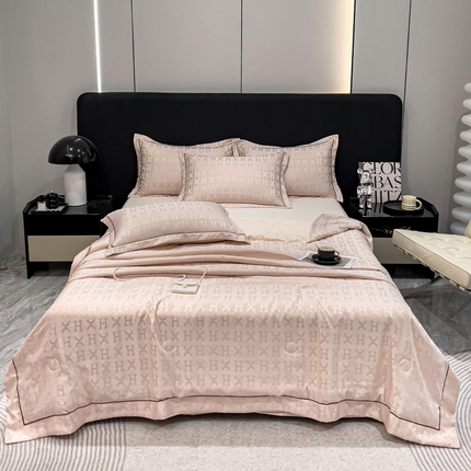 91家纺网 家纺一手货源 找家纺 丽卡家纺 2024新款60s贡缎提花水洗天丝夏被四件套-莫奈 莫奈-香槟金