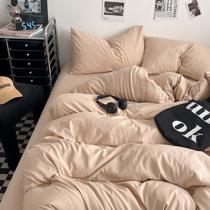 91家纺网 家纺一手货源 找家纺 （总）思诺羽床笠 2025新款高克重水洗棉纯色混搭四件套系列