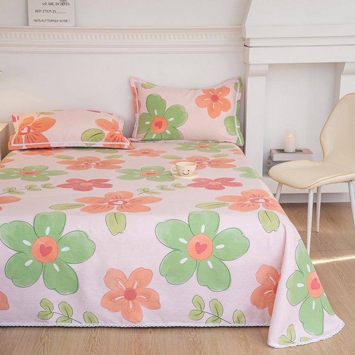 91家纺网 家纺一手货源 找家纺 金泰莱 2025新款花边款老粗布凉席老粗布床单软凉席全棉床单纯棉床单 花恋曲